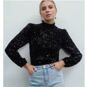 Nwt Sanctuary All Nighter Mock Neck Top Black Sequin Sz Large $88.00
